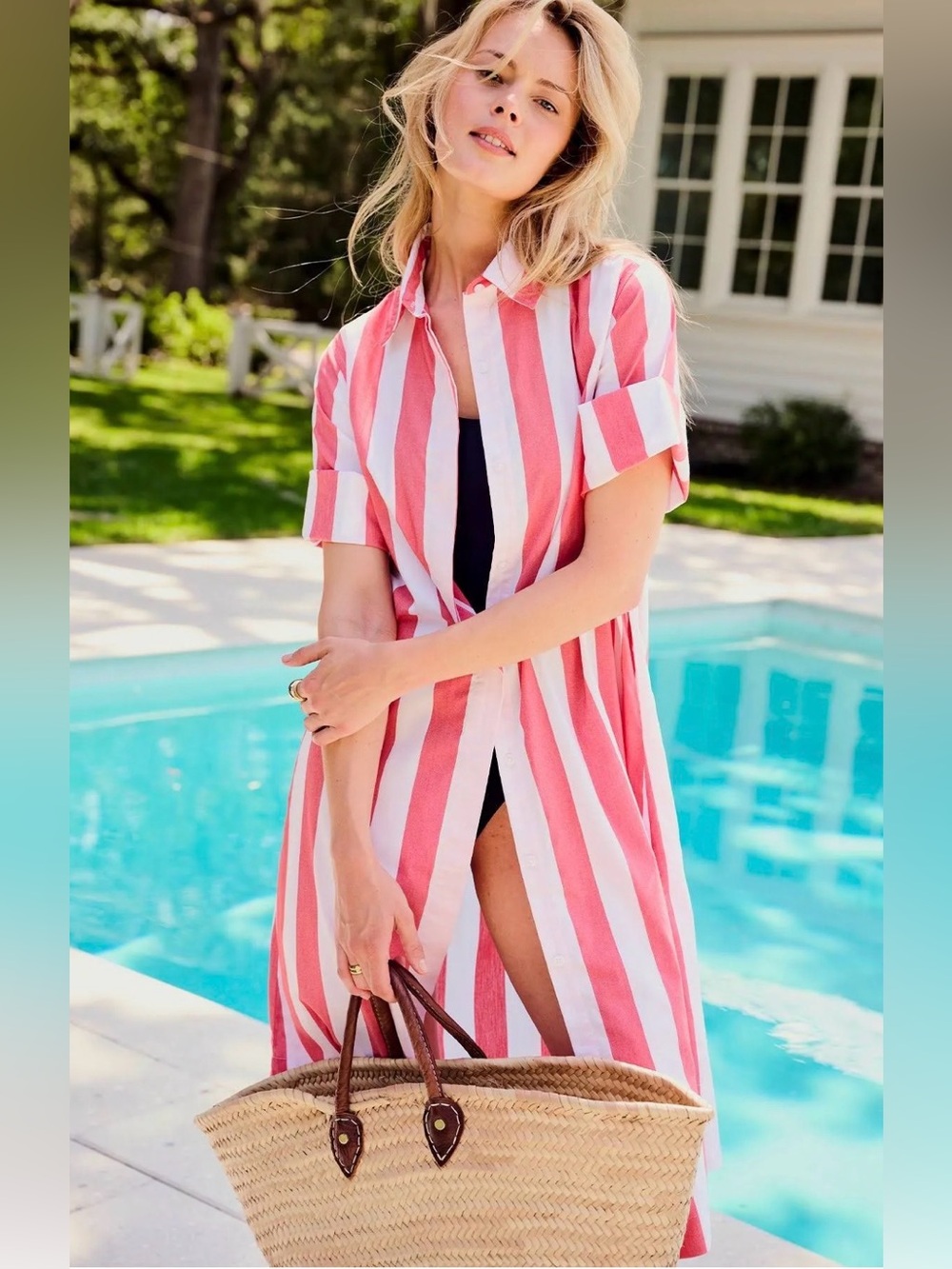 LAKE x ATLANTIC-PACIFIC MARNIE CAFTAN DRESS COVERUP IN GRANITA STRIPE, SIZE XXS.